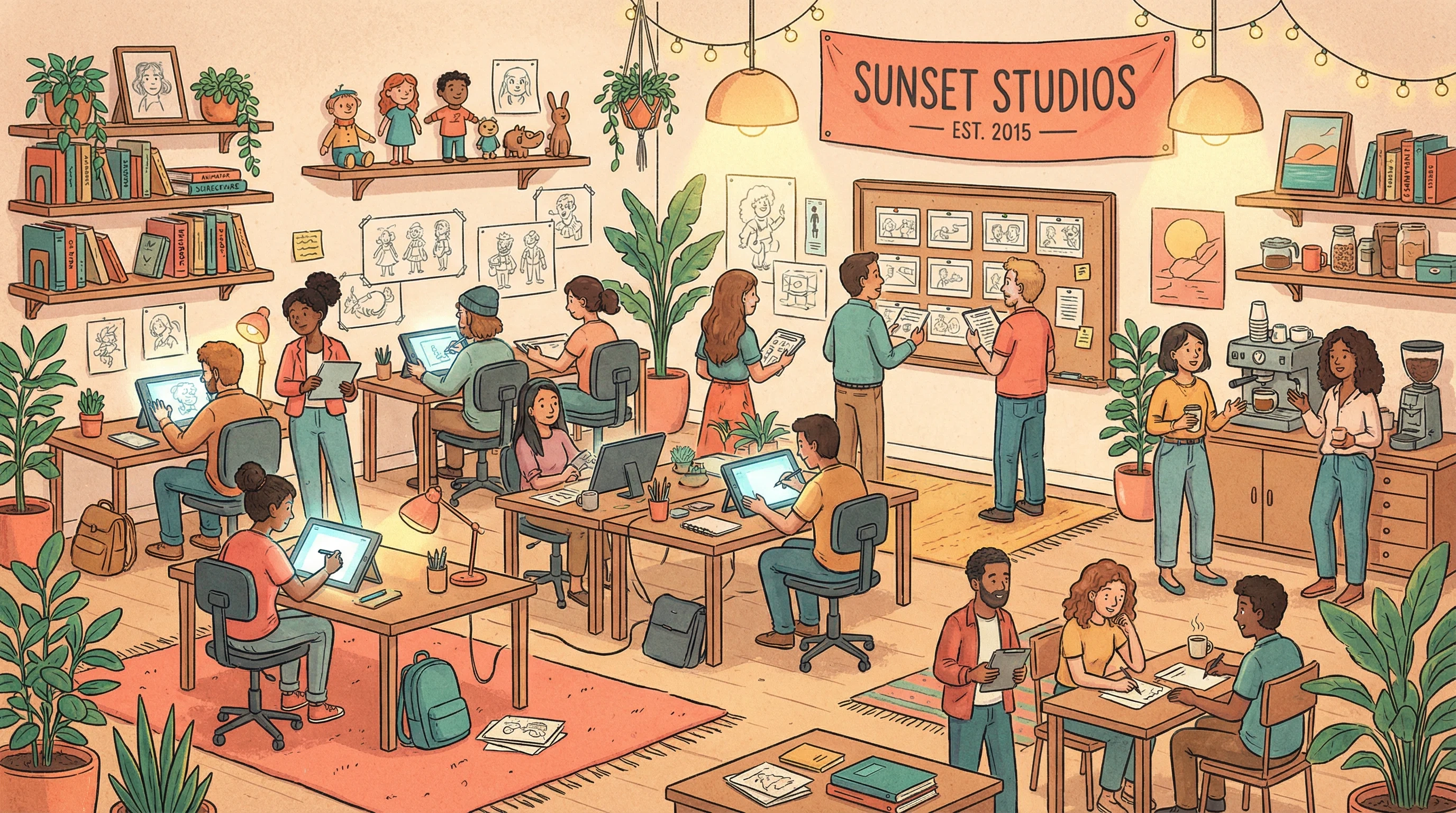 原神同人 - 原神高清动画在线观看创始团队在动画工作室中的合影 - 展示专业创作环境